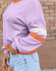 Colorblock Patchwork V-Neck Drop Shoulder Sweatshirt