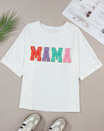 MAMA Chenille Patched Crew Neck Top
