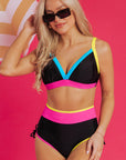 Itzel Drawstring Side V Neck High Waist Bikini Set