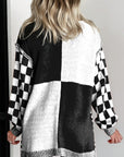 Plus Size Checker Drop Shoulder Open Front Cardigan