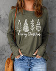 Thea Merry Christmas Trees Thumbhole Sleeve Graphic Tee