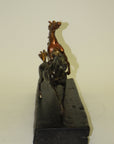 Extra Large Two Racing Horses Stallion on Natural Wood Bronze Sculpture Statue