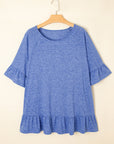 Plus Size Ruffle Raglan Short Sleeve Blouse