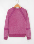 Lace Patchwork Mineral Wash Notched Neck Sweatshirt