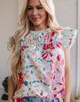 Anne Floral Ruffle Trim Short Sleeve Blouse