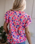 Arlet Abstract Ruffled Sleeve V Neck Blouse