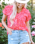 Charley Leopard V Neck Short Sleeve Blouse