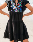 Veda Floral Embroidered Tiered Ruffled Mini Dress