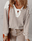 Ayla Stripe Textured Hooded Long Sleeve Top