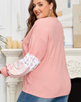 Plus Size Floral Patchwork Sleeve Waffle Knit Top