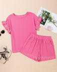 Honey Textured Pearled Ruffle Sleeve 2 Piece Set
