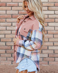 Plaid Corduroy Patchwork Pocketed Shacket