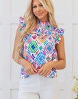 Reign Flutter Sleeve Mock Neck Shirred Blouse
