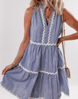 Macie Sleeveless Notched V Neck Ric Rac Dress