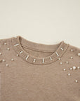Solid Pearl Drop Shoulder Round Neck Sweater