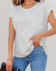 Stripe Cap Sleeve Crewneck Tee