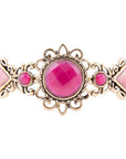 Embellished Pink Quartz Golden Cuff Bracelet