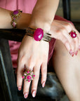 Embellished Pink Quartz Golden Cuff Bracelet