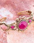 Embellished Pink Quartz Golden Cuff Bracelet