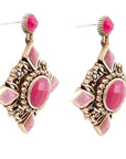 Embellished Pink Quartz Golden Post Drop Earrings