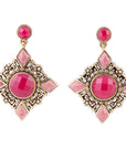Embellished Pink Quartz Golden Post Drop Earrings