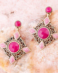 Embellished Pink Quartz Golden Post Drop Earrings