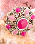 Embellished Pink Quartz Golden Statement Ring