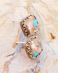 Empire Blue Turquoise and Orange Spiny Matrix Golden Stud Earrings