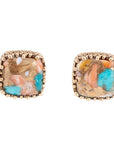 Empire Blue Turquoise and Orange Spiny Matrix Golden Stud Earrings
