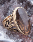 Enchanted Faceted Black Smoky Quartz Golden Ring