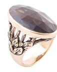 Enchanted Faceted Black Smoky Quartz Golden Ring