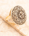Engraved Golden Bronze Statement Ring
