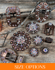 Copper AB Crystal Conchos Sizes from 1"-3" and Buckles