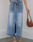 Ariah High Waist Midi Denim Skirt