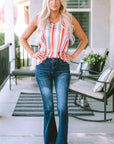 Elodie Striped V Neck Ruffle Straps Tank Top