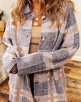 Plaid Button-Up Collared Fuzzy Cardigan
