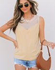 Milena Mesh Patchwork Crew Neck Tank Top
