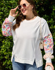 Plus Size Floral Patchwork Long Sleeve Reverse Seam Sweatshirt