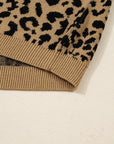 Leopard Ribbed Trim Crewneck Drop Shoulder Sweater