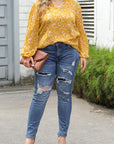 Plus Size Floral Ruched V-Neck Blouse