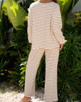 Stripe Collared Top and Drawstring Pants Set
