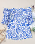 Floral Ruffle Bubble Sleeve Blouse