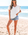 Novah Lace Crochet Textured Button Back Top