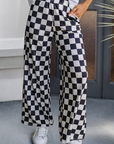 Checker Print Wide Leg Pants