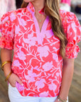 Floral Ruffle Puff Sleeve Blouse