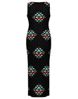 Southwestern Aztec Sleeveless Bodycon Side Slit Western Maxi Dress
