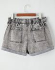 Blaire Zipped Light Wash Cuffed Edge Denim Shorts