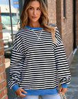 Elliana Stripe Crossed Stitch Drop Shoulder Sweatshirt