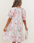 Madalyn Floral Contrast Edge Layered Short Sleeve Mini Dress