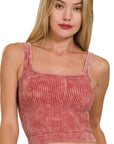 Rust Ribbed Crop Tank with Reversible Neckline